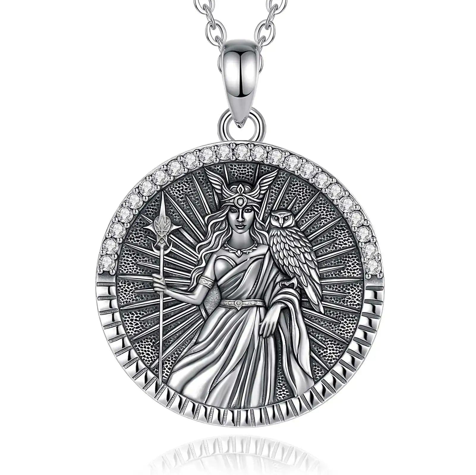 925 Silver Athena Goddess with Owl Necklace Greek Mythology Pagan Jewelry-MoonChildWorld