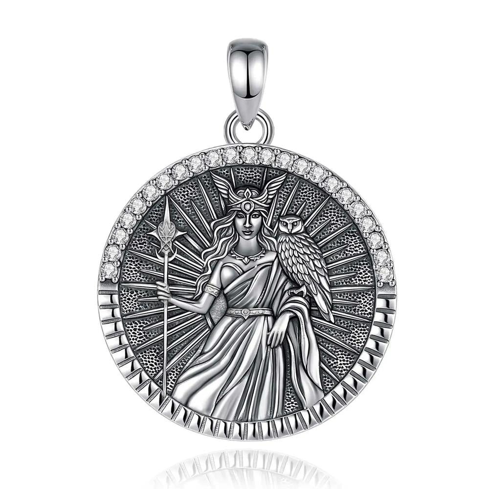 925 Silver Athena Goddess with Owl Necklace Greek Mythology Pagan Jewelry-MoonChildWorld