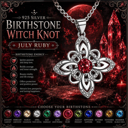 925 Silver Birthstone Witch Knot Necklace Celtic Protection Amulet for Wiccan & Pagan-MoonChildWorld