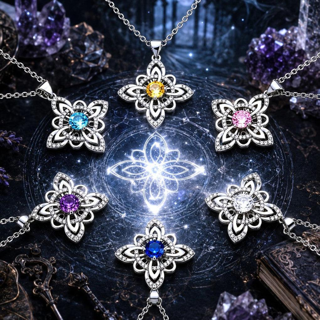 925 Silver Birthstone Witch Knot Necklace Celtic Protection Amulet for Wiccan & Pagan-MoonChildWorld