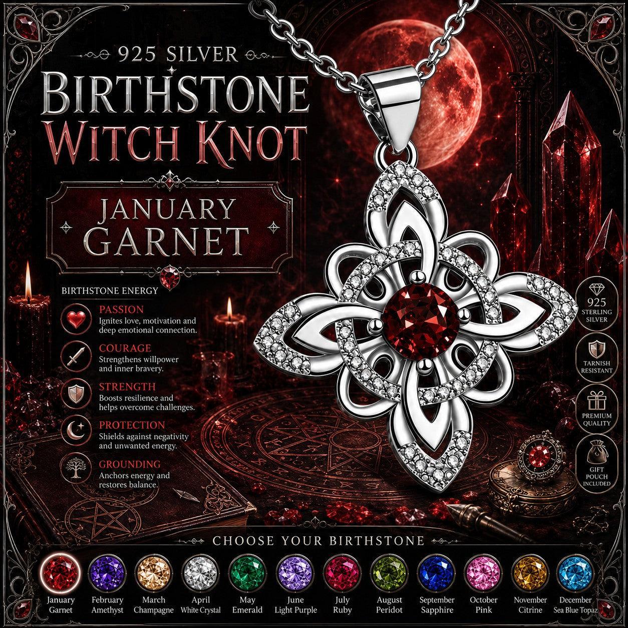 925 Silver Birthstone Witch Knot Necklace Celtic Protection Amulet for Wiccan & Pagan-MoonChildWorld