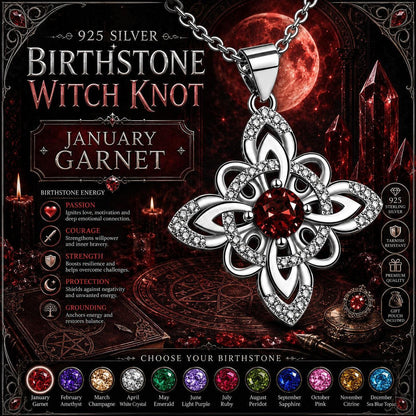 925 Silver Birthstone Witch Knot Necklace Celtic Protection Amulet for Wiccan & Pagan-MoonChildWorld