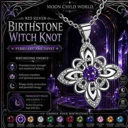 925 Silver Birthstone Witch Knot Necklace Celtic Protection Amulet for Wiccan & Pagan-MoonChildWorld