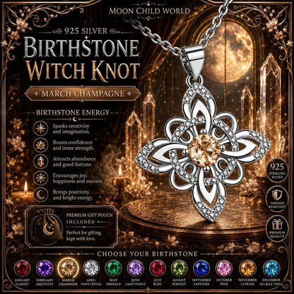925 Silver Birthstone Witch Knot Necklace Celtic Protection Amulet for Wiccan & Pagan-MoonChildWorld