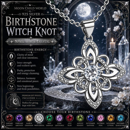 925 Silver Birthstone Witch Knot Necklace Celtic Protection Amulet for Wiccan & Pagan-MoonChildWorld