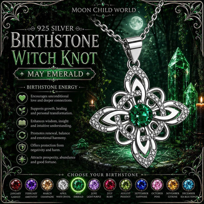 925 Silver Birthstone Witch Knot Necklace Celtic Protection Amulet for Wiccan & Pagan-MoonChildWorld