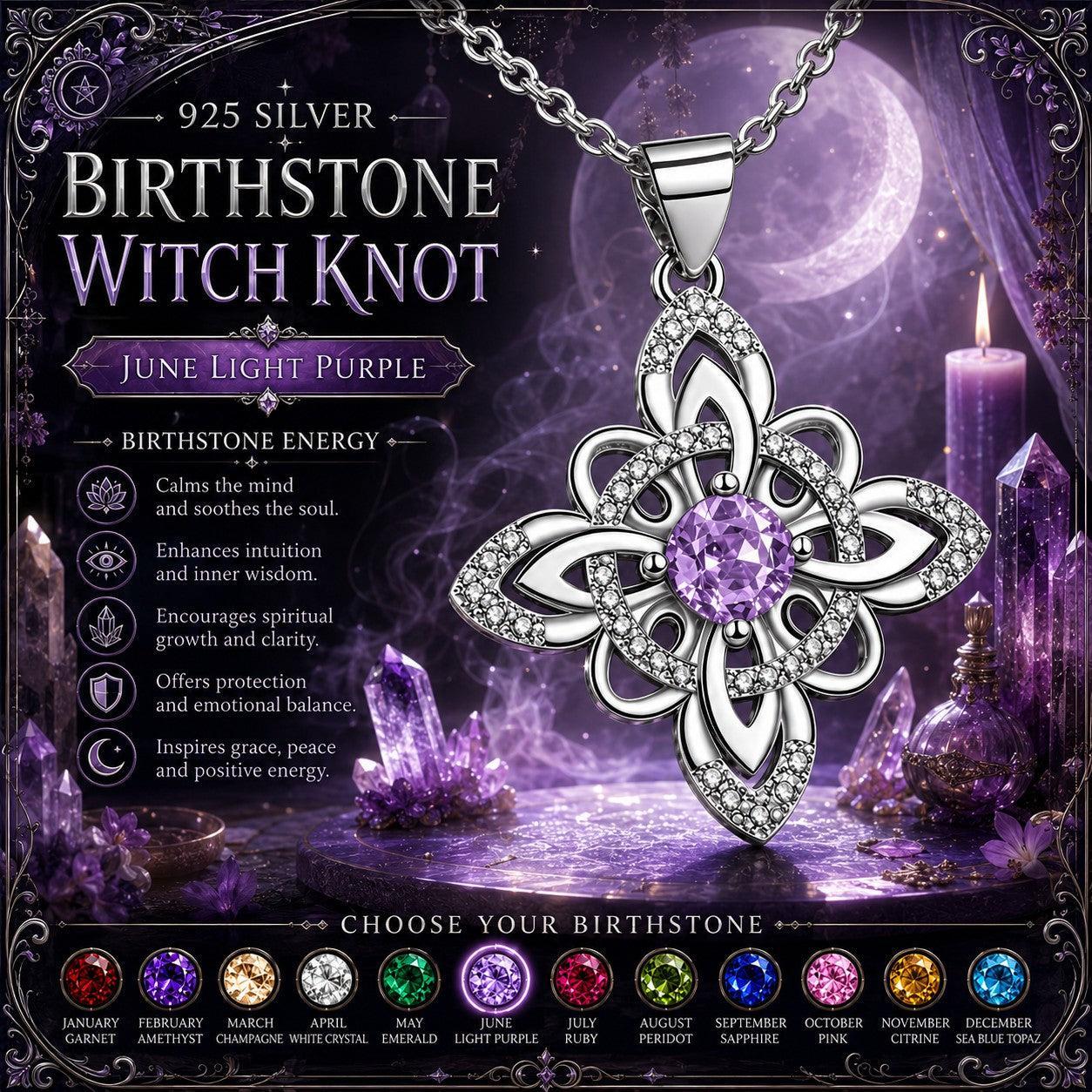925 Silver Birthstone Witch Knot Necklace Celtic Protection Amulet for Wiccan & Pagan-MoonChildWorld