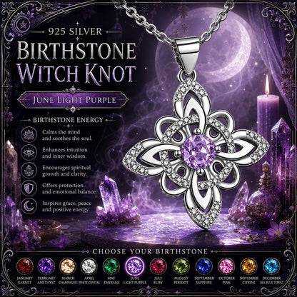 925 Silver Birthstone Witch Knot Necklace Celtic Protection Amulet for Wiccan & Pagan-MoonChildWorld