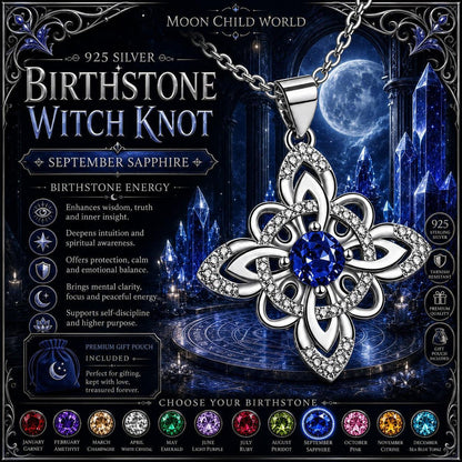 925 Silver Birthstone Witch Knot Necklace Celtic Protection Amulet for Wiccan & Pagan-MoonChildWorld
