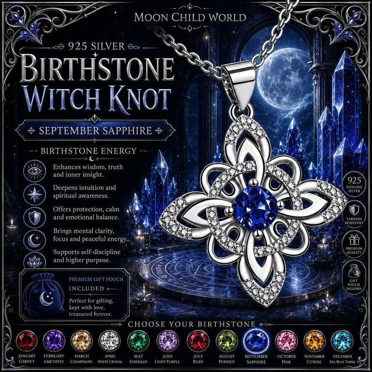 925 Silver Birthstone Witch Knot Ring Celtic Protection Amulet for Wiccan & Pagan-MoonChildWorld