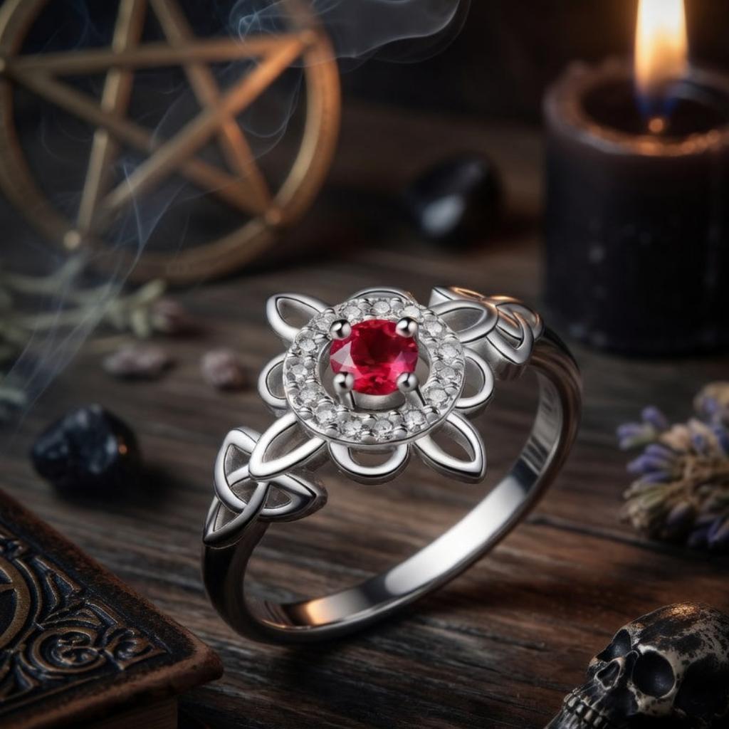 925 Silver Birthstone Witch Knot Ring – Celtic Protection Amulet for Wiccan & Pagan-MoonChildWorld