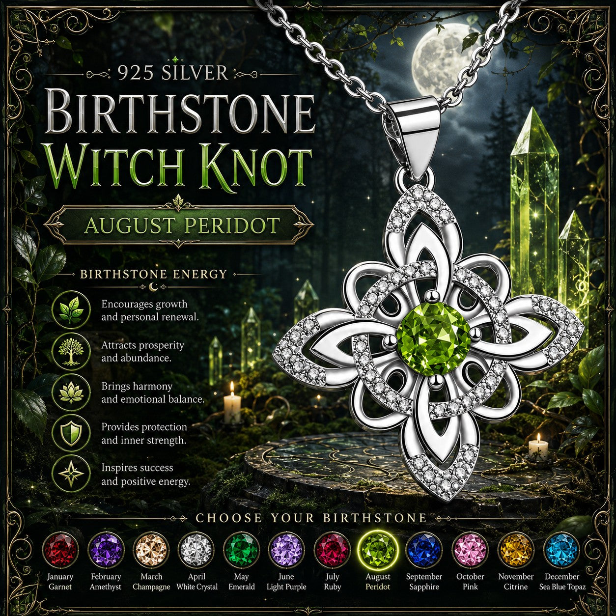 925 Silver Birthstone Witch Knot Ring Celtic Protection Amulet for Wiccan & Pagan-MoonChildWorld
