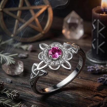 925 Silver Birthstone Witch Knot Ring – Celtic Protection Amulet for Wiccan & Pagan-MoonChildWorld