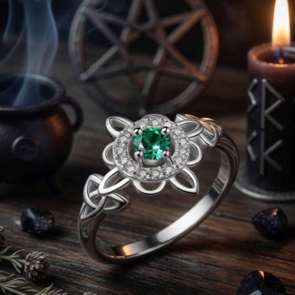 925 Silver Birthstone Witch Knot Ring – Celtic Protection Amulet for Wiccan & Pagan-MoonChildWorld