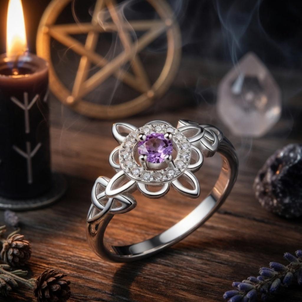 925 Silver Birthstone Witch Knot Ring – Celtic Protection Amulet for Wiccan & Pagan-MoonChildWorld