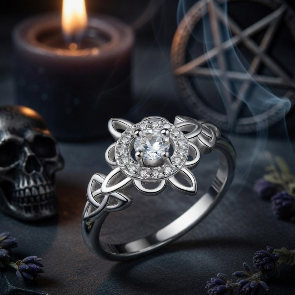 925 Silver Birthstone Witch Knot Ring – Celtic Protection Amulet for Wiccan & Pagan-MoonChildWorld