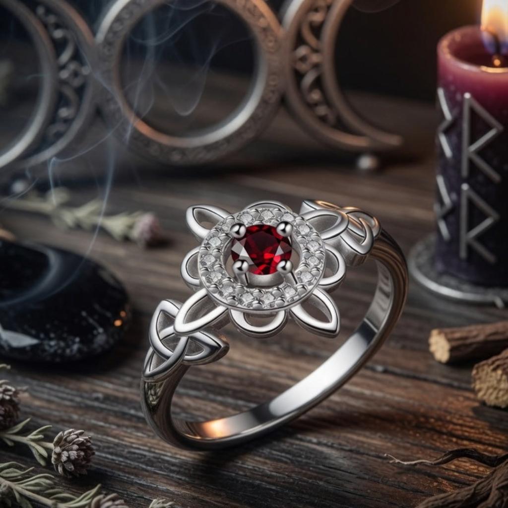 925 Silver Birthstone Witch Knot Ring – Celtic Protection Amulet for Wiccan & Pagan-MoonChildWorld