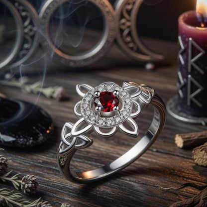 925 Silver Birthstone Witch Knot Ring – Celtic Protection Amulet for Wiccan & Pagan-MoonChildWorld