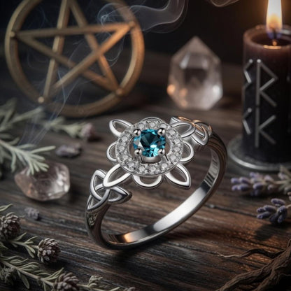 925 Silver Birthstone Witch Knot Ring – Celtic Protection Amulet for Wiccan & Pagan-MoonChildWorld