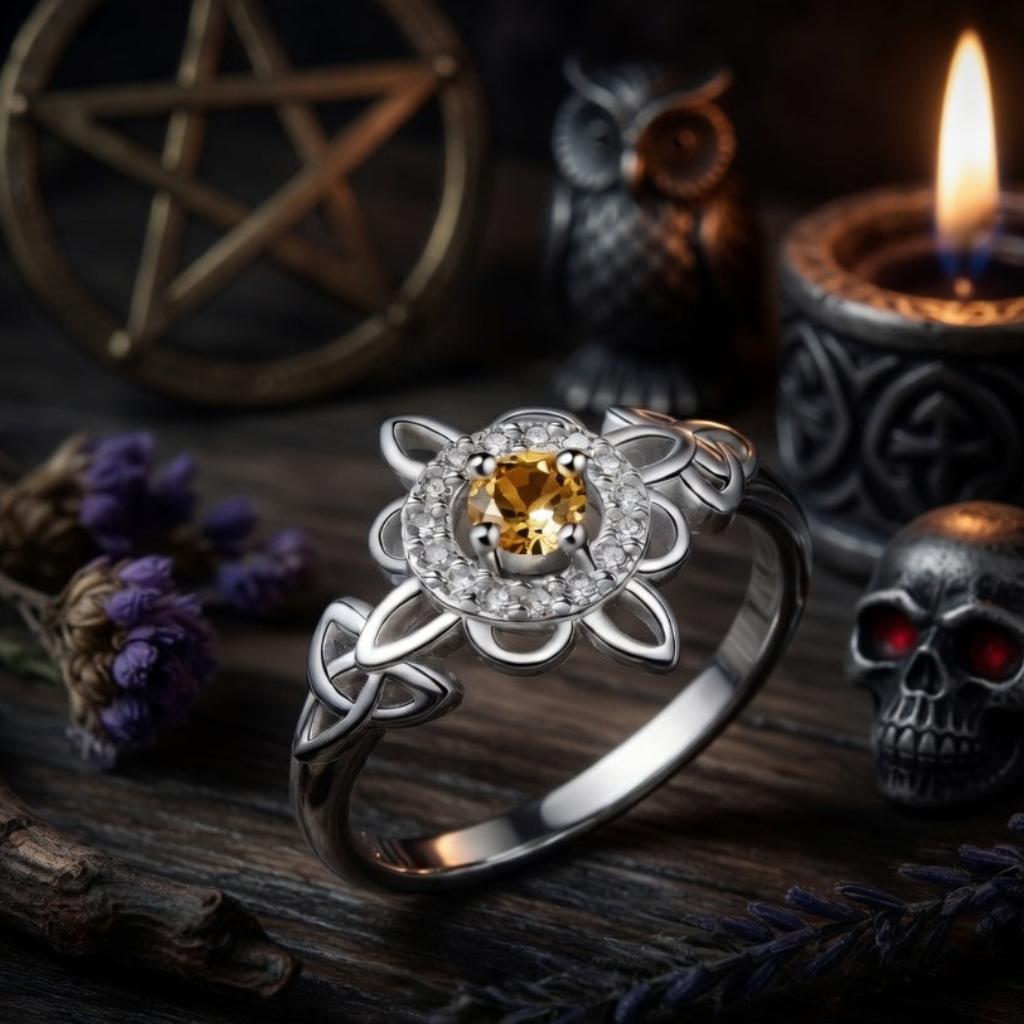 925 Silver Birthstone Witch Knot Ring – Celtic Protection Amulet for Wiccan & Pagan-MoonChildWorld
