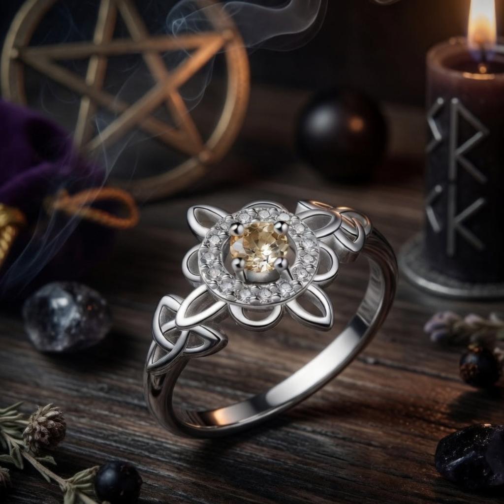 925 Silver Birthstone Witch Knot Ring – Celtic Protection Amulet for Wiccan & Pagan-MoonChildWorld