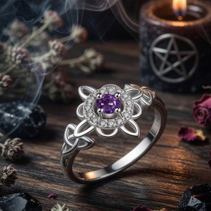 925 Silver Birthstone Witch Knot Ring – Celtic Protection Amulet for Wiccan & Pagan-MoonChildWorld