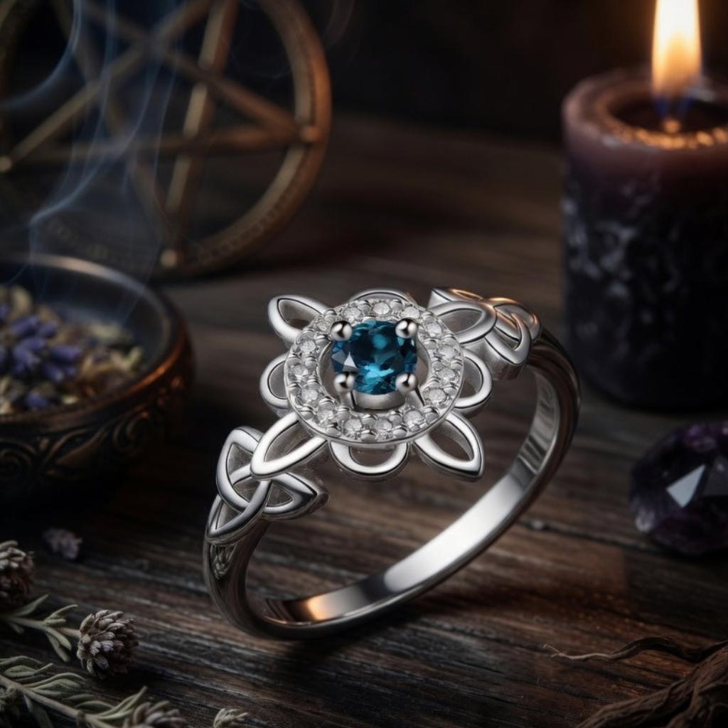925 Silver Birthstone Witch Knot Ring – Celtic Protection Amulet for Wiccan & Pagan-MoonChildWorld