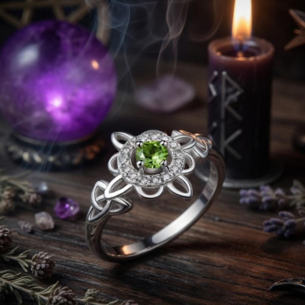 925 Silver Birthstone Witch Knot Ring – Celtic Protection Amulet for Wiccan & Pagan-MoonChildWorld