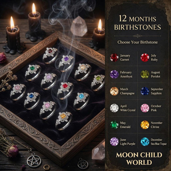 925 Silver Birthstone Witch Knot Ring – Celtic Protection Amulet for Wiccan & Pagan-MoonChildWorld