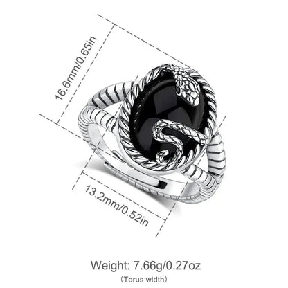925 Silver Black Obsidian Witchy Snake Ring Gothic Jewelry-MoonChildWorld