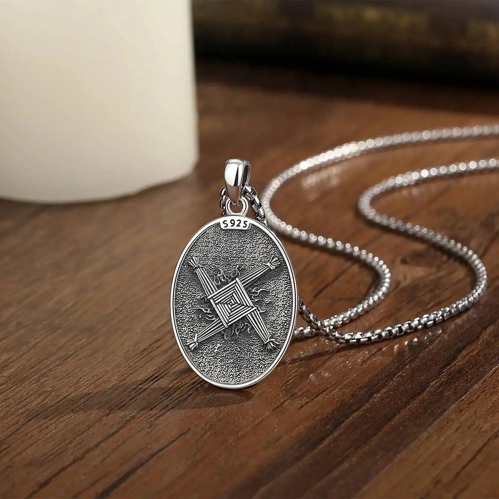 925 Silver Brigid Goddess Necklace Brigid’s Cross Celtic Fire Pendant Wicca Pagan Spiritual Jewelry-MoonChildWorld