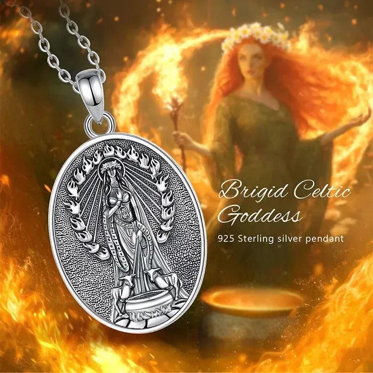 925 Silver Brigid Goddess Necklace Brigid’s Cross Celtic Fire Pendant Wicca Pagan Spiritual Jewelry-MoonChildWorld