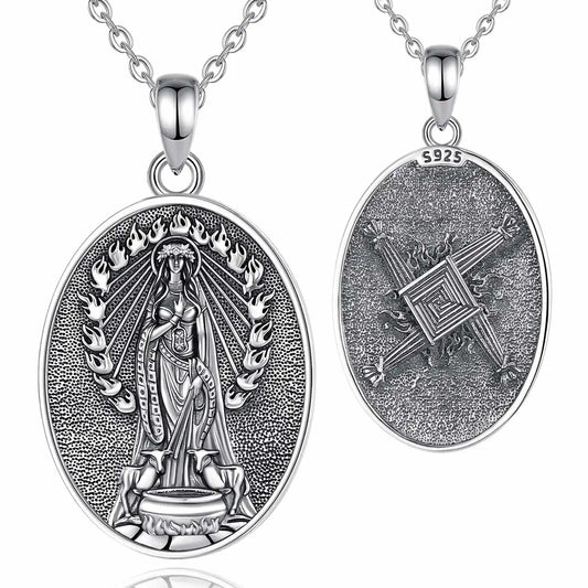 925 Silver Brigid Goddess Necklace Brigid’s Cross Celtic Fire Pendant Wicca Pagan Spiritual Jewelry-MoonChildWorld