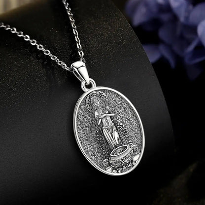 Brigid goddess necklace – Imbolc fire festival amulet back view