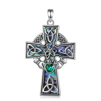925 Silver Celtic Brigid's Cross Necklace – Abalone Shell Irish Spiritual Pendant-MoonChildWorld