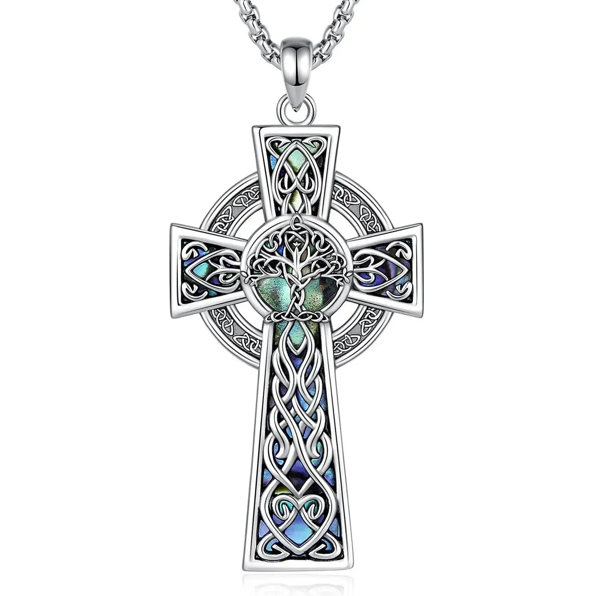 Cross pendant with iridescent inlay on white