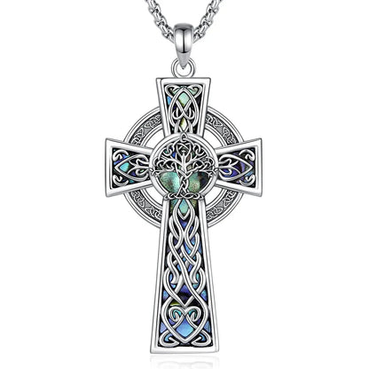 Cross pendant with iridescent inlay on white