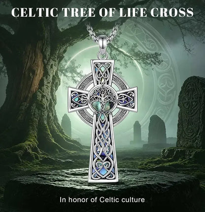 Celtic Tree of Life cross on a forest background