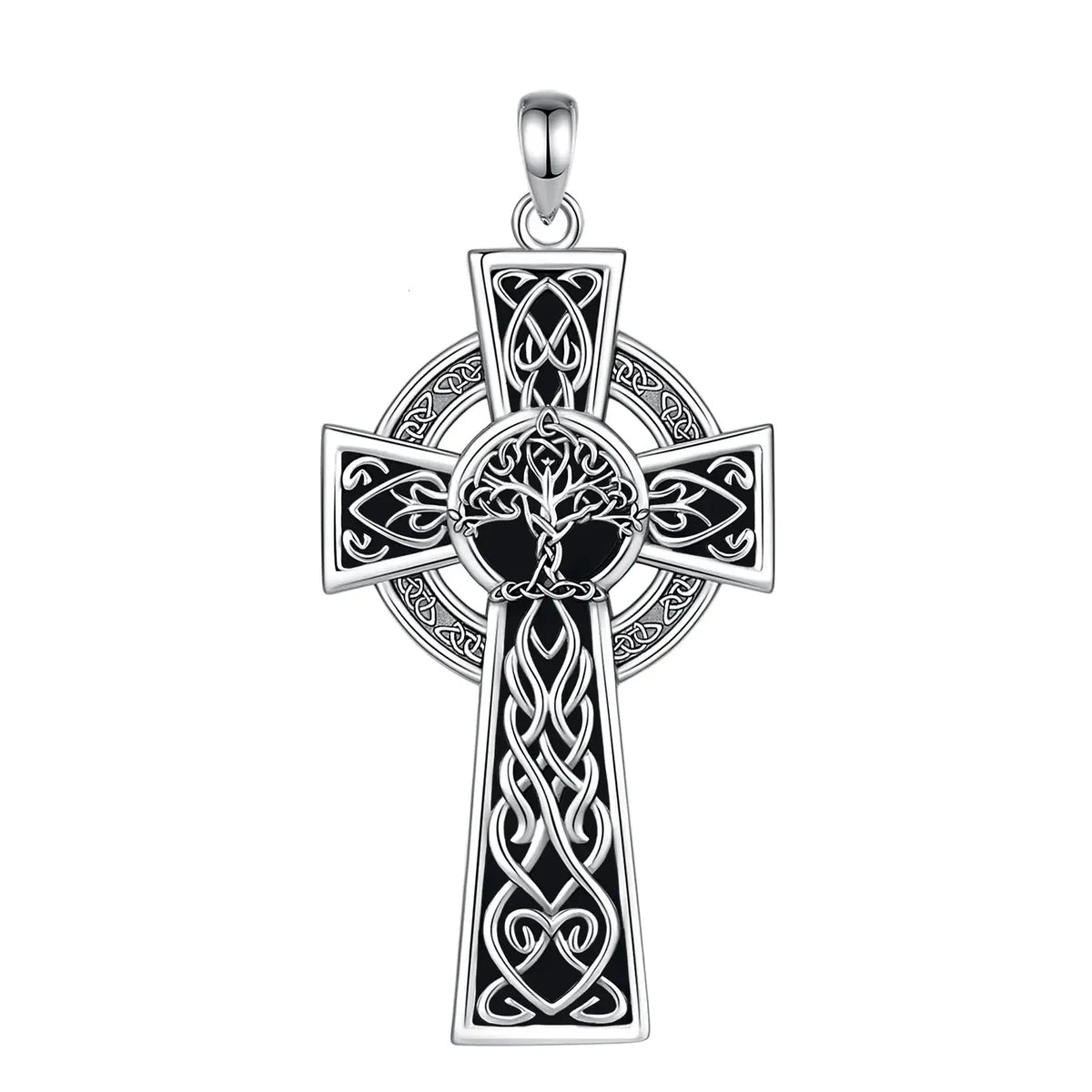 Cross pendant with dark Tree of Life center