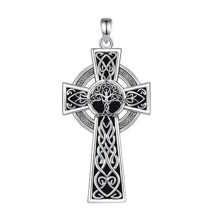 Cross pendant with dark Tree of Life center