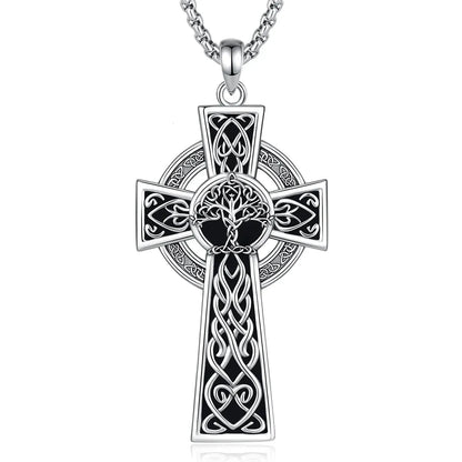 Celtic cross necklace with Tree of Life center