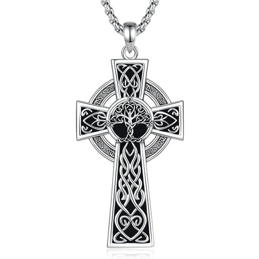 Celtic cross necklace with Tree of Life center