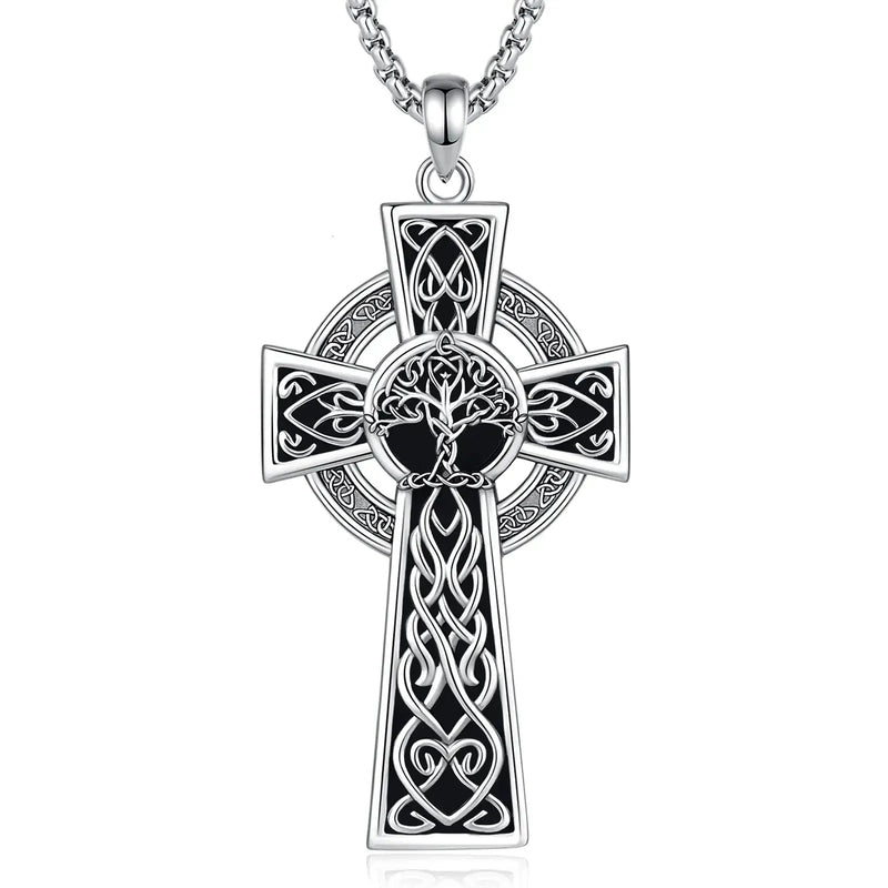 925 Silver Celtic Cross Tree of Life Necklace - Knotwork Pendant