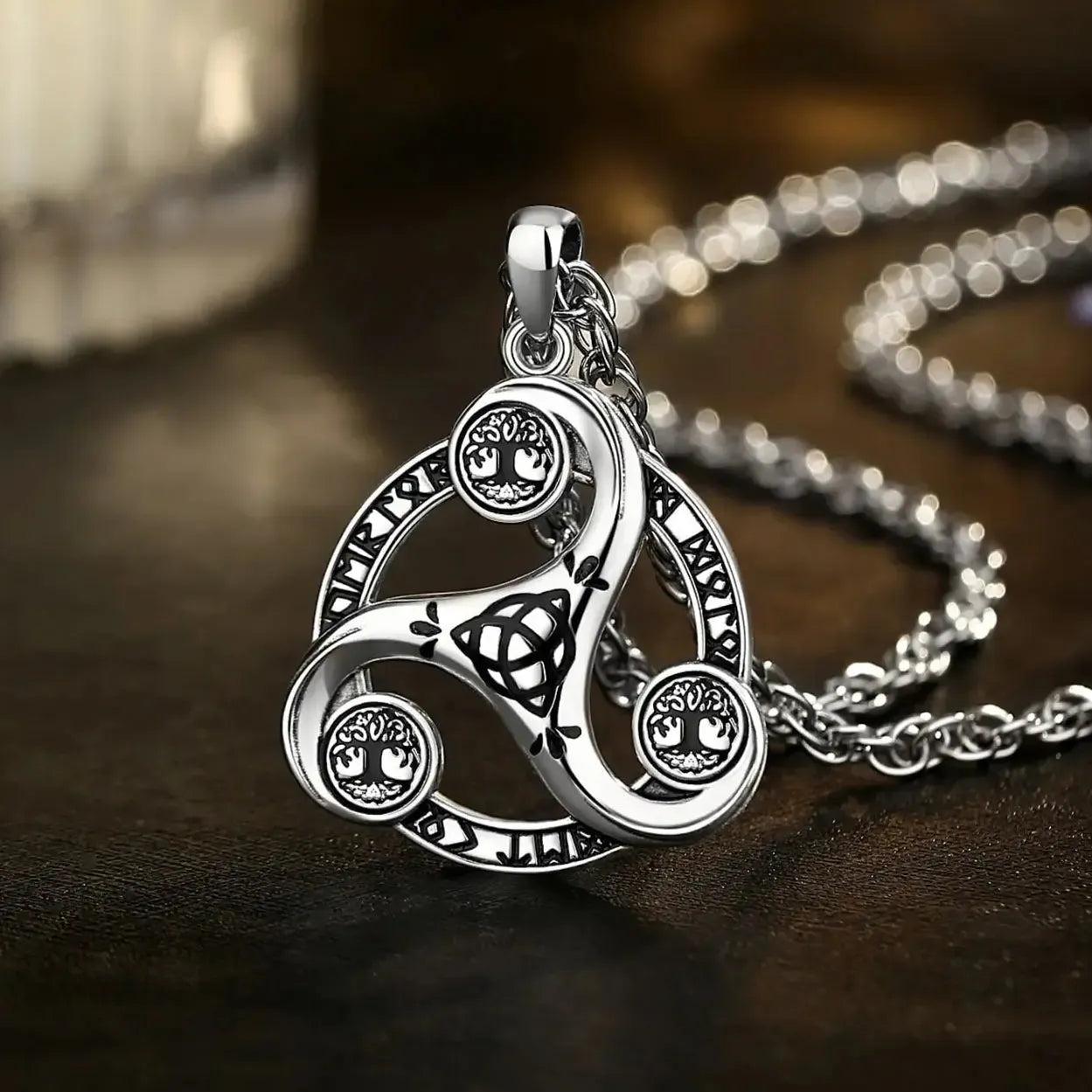 925 Silver Celtic Knot Spiral Triquetra Necklace Viking Runes Necklace Wicca Pagan Jewelry-MoonChildWorld