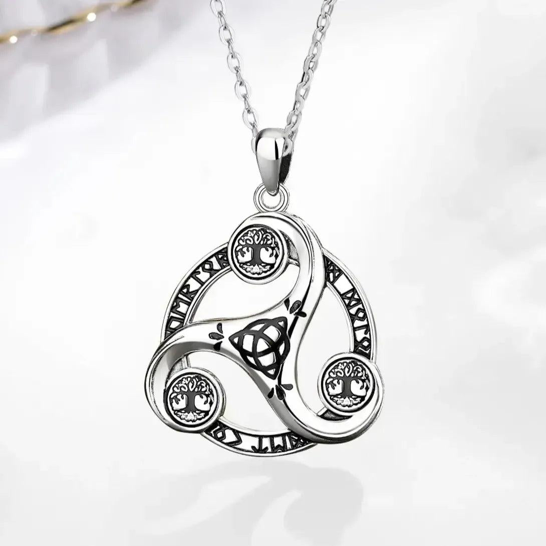 925 Silver Celtic Knot Spiral Triquetra Necklace Viking Runes Necklace Wicca Pagan Jewelry-MoonChildWorld