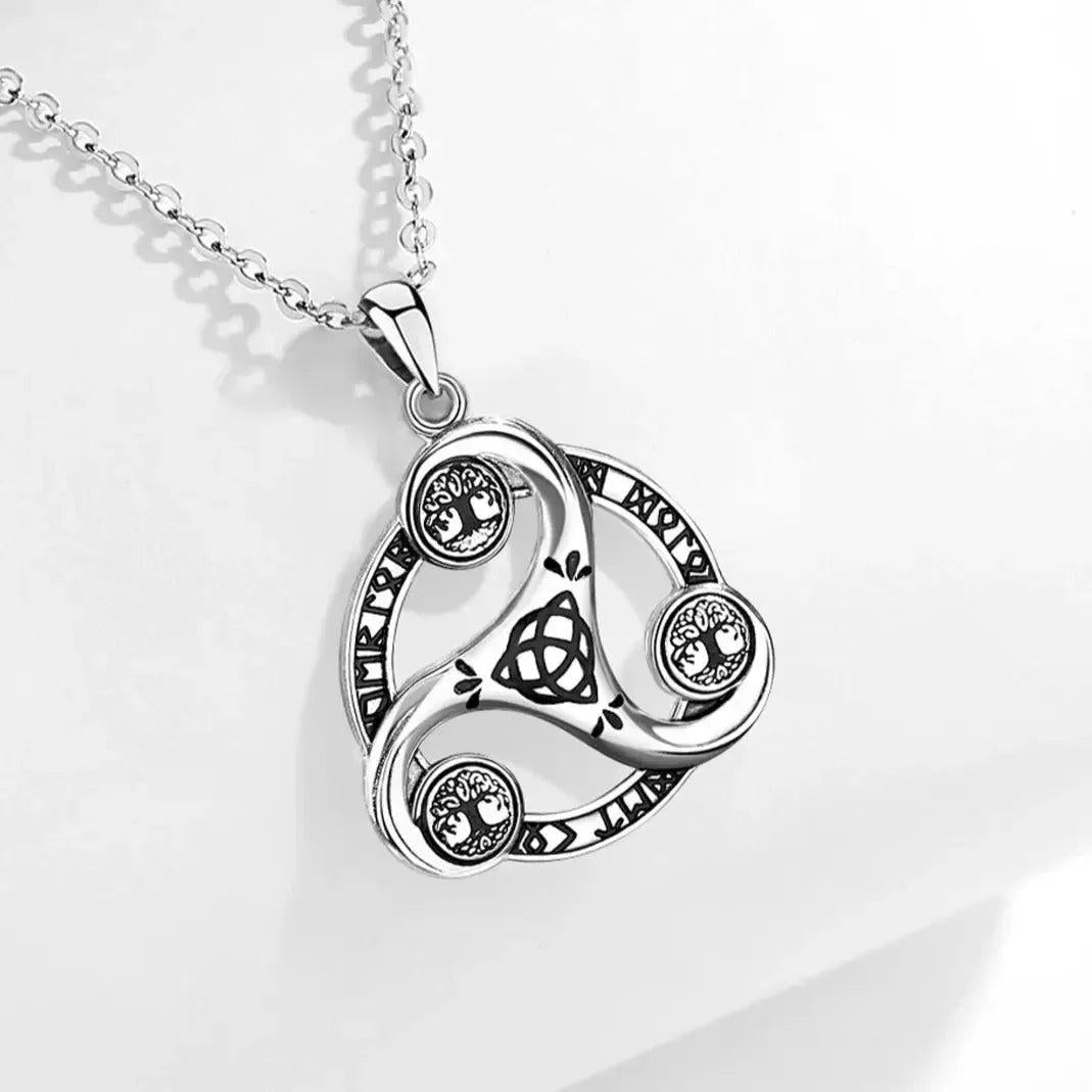 925 Silver Celtic Knot Spiral Triquetra Necklace Viking Runes Necklace Wicca Pagan Jewelry-MoonChildWorld