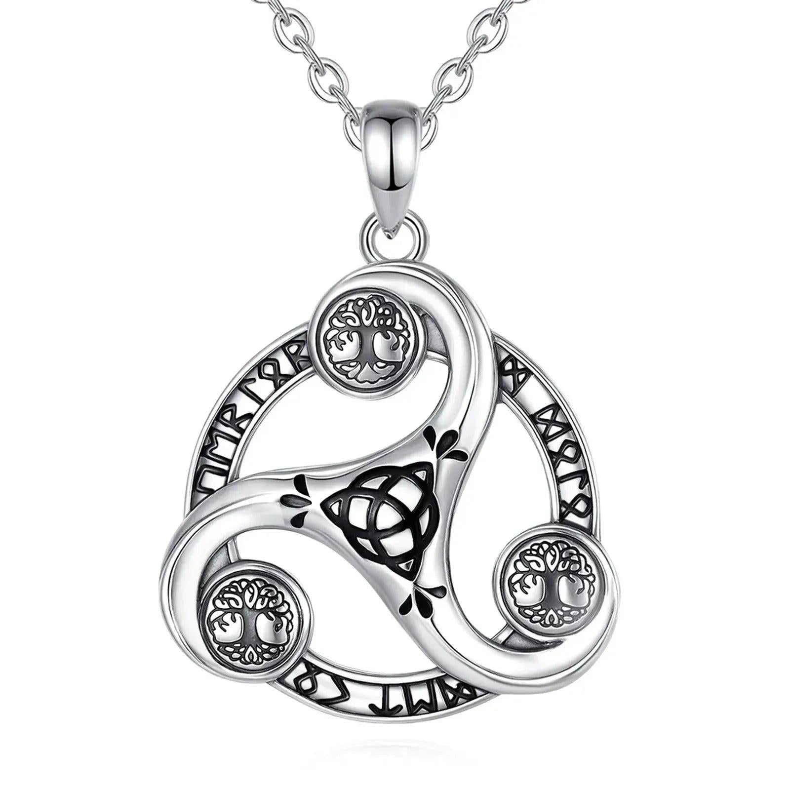 925 Silver Celtic Knot Spiral Triquetra Necklace Viking Runes Necklace Wicca Pagan Jewelry-MoonChildWorld