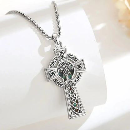 Celtic Tree of Life Cross Necklace – worn around neck