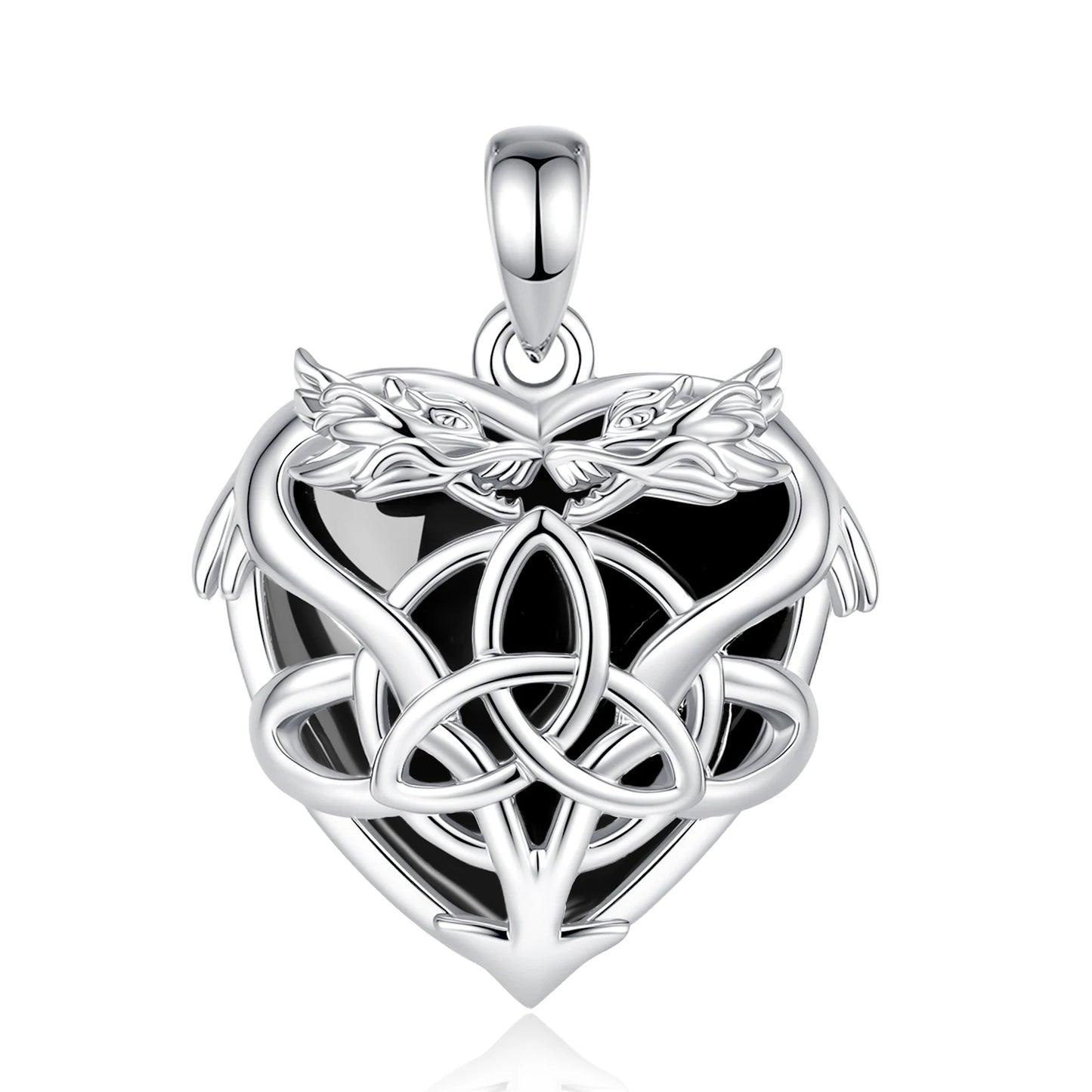 925 Silver Celtic Trinity Knot Dragon Necklace – Triquetra Crystal Heart Pagan Amulet-MoonChildWorld