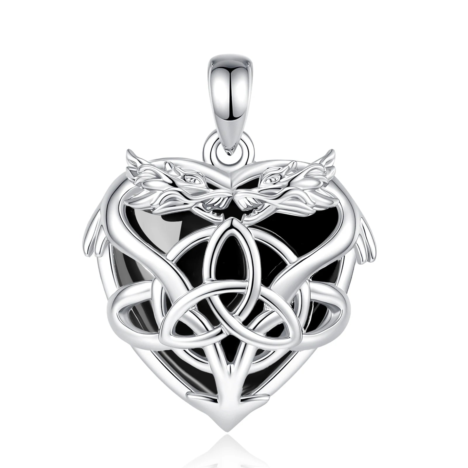 925 Silver Celtic Trinity Knot Dragon Necklace – Triquetra Crystal Heart Pagan Amulet-MoonChildWorld